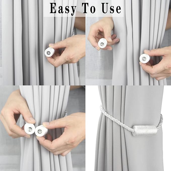 2 Pack White Strong Magnetic Curtain Tiebacks Outdoor Elegant Decorative Tie - Image 4