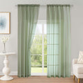OWENIE Sage Green Sheer Curtain 90 Inches Long 2 Panels Set, Solid Filmy Drapes by OWENIE