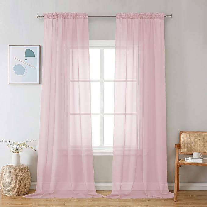 Chyhomenyc Blush Pink Sheer Curtains 120 Inches Long by Chyhomenyc