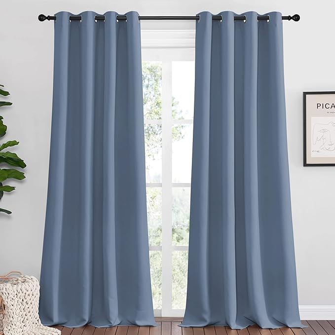 NICETOWN Stone Blue Room Darkening Curtain Panels 108" Length by NICETOWN