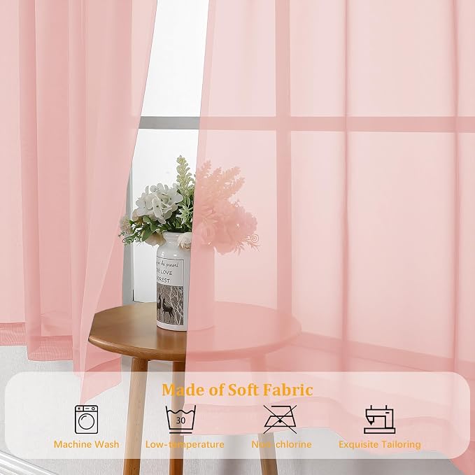 Gwine Blush Pink Sheer Curtains 72 Inches Long 2 Panels Set - Image 7