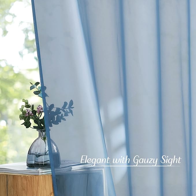 NICETOWN Stone Blue Sheer Curtains 90 Inches Long, Grommet Airy & Lightweight - Image 3