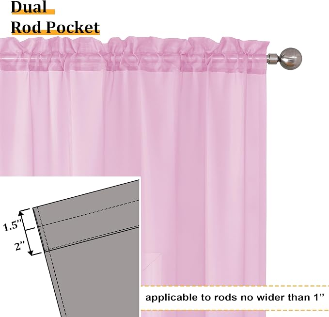 Aiyufeng 96inch Long Pink Sheers Drapes - Image 3