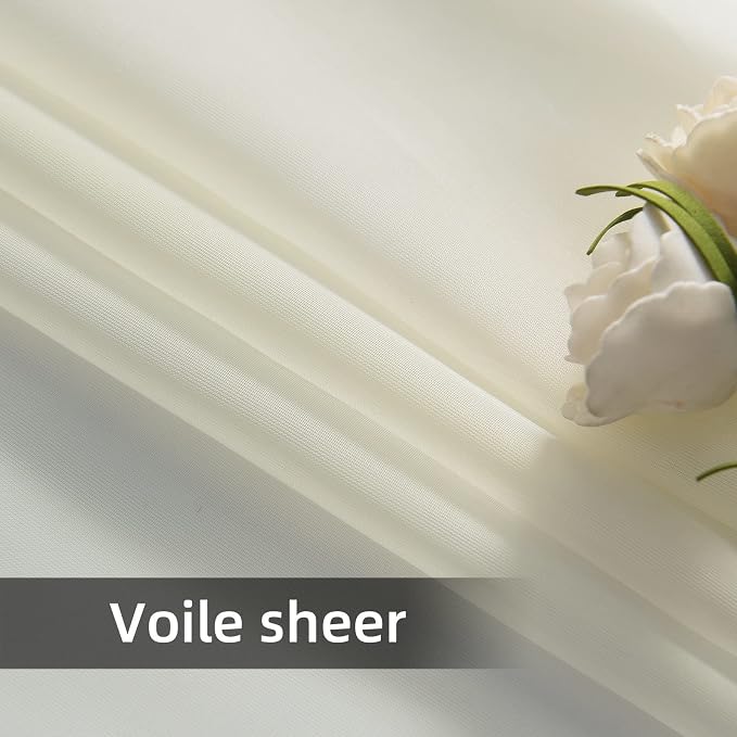 youleyar Solid Sheer Rod Pocket Curtain Voile Draperies 2 Panels White Beige - Image 6