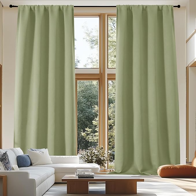 Simplebrand Ava Sage Green Extra Long 10ft Room Daekening Curtains by Simplebrand