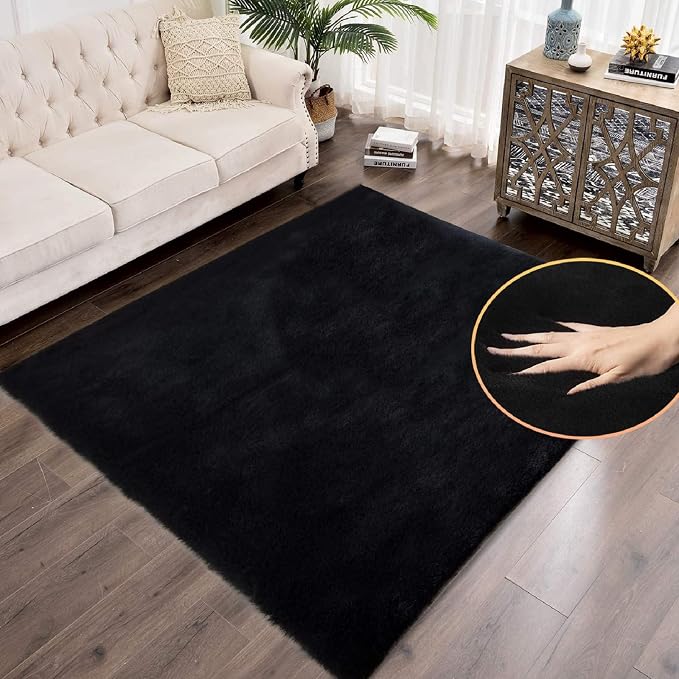 ORINOVA Black Fluffy Rug 5x8 Area Rugs - Image 3