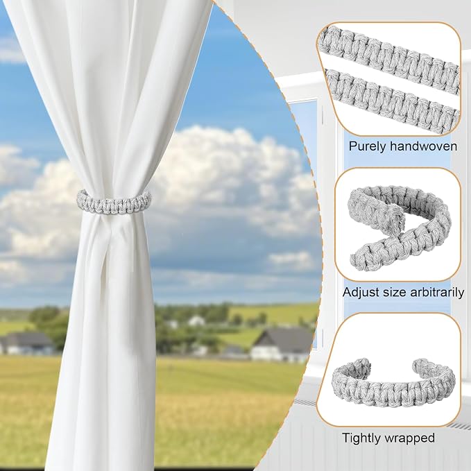 Ptwola 6 Pack Braided Curtain Tiebacks Boho Elegant Rustic Curtain Holdbacks - Image 3