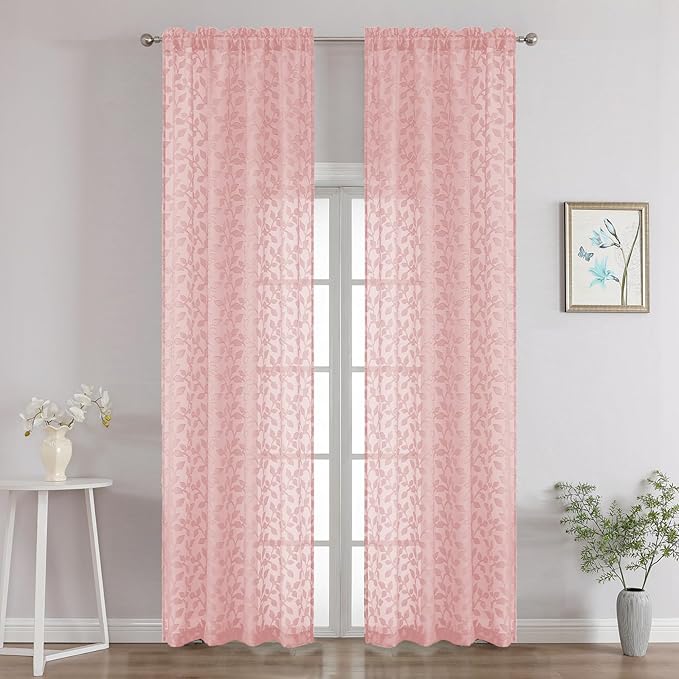 Chyhomenyc Blush Pink Sheer Curtains 96 Inch Length 2 Panels Set, Light by Chyhomenyc