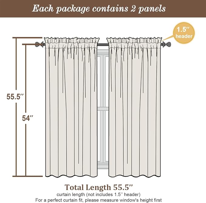 Chyhomenyc Ivory Sheer Curtains 54 Inch Length 2 Panels - Image 8