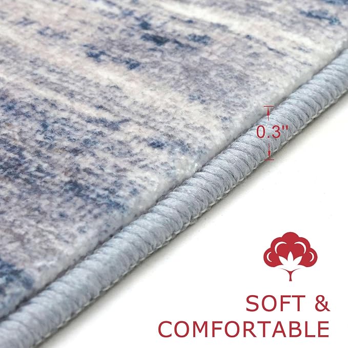 KOZYFLY Modern Abstract Area Rugs 2PCS 2x3 and 2x6 Blue-Grey Machine Washable - Image 4
