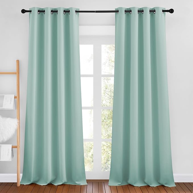 NICETOWN Aqua Blue Curtains 102 inches Long, Grommet Thermal Insulated Solid by NICETOWN