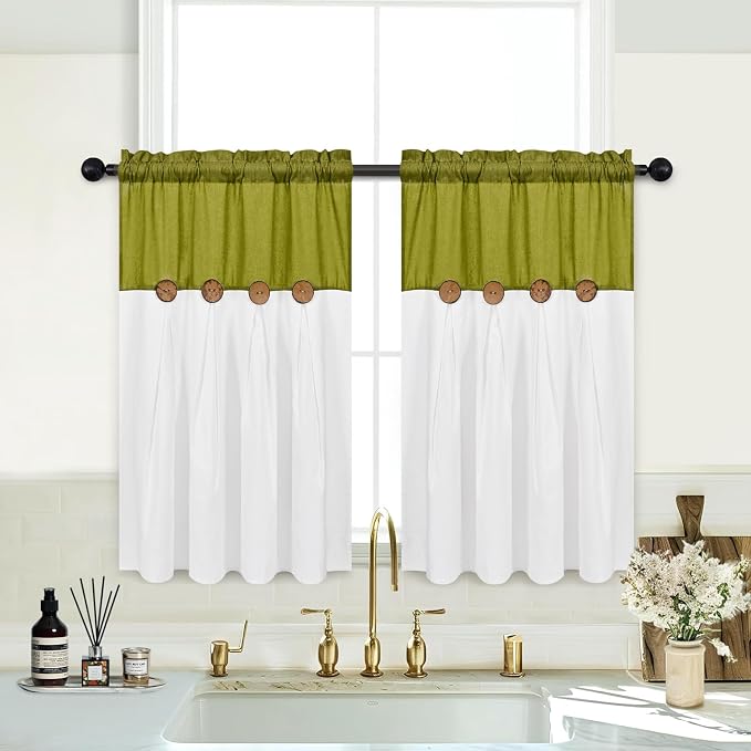 FRAMICS Farmhosue Kitchen Curtains 36 Inch Length, Rustic Cotton Linen Tier - Image 2