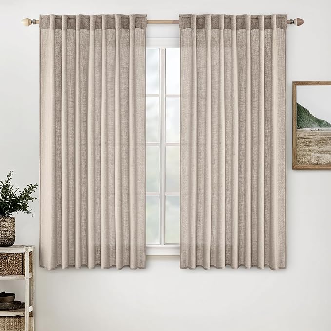 MIULEE Natural Linen Curtains 54 Inch Length 2 Panels by MIULEE