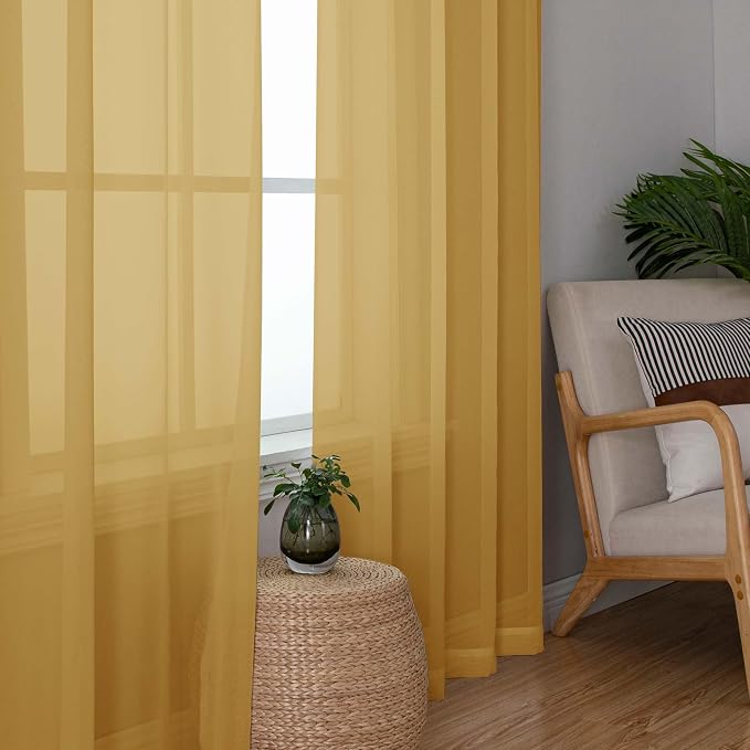 Chyhomenyc Extra Long Gold Sheer Curtains 108 Inches Long 2 Panels, Light - Image 6