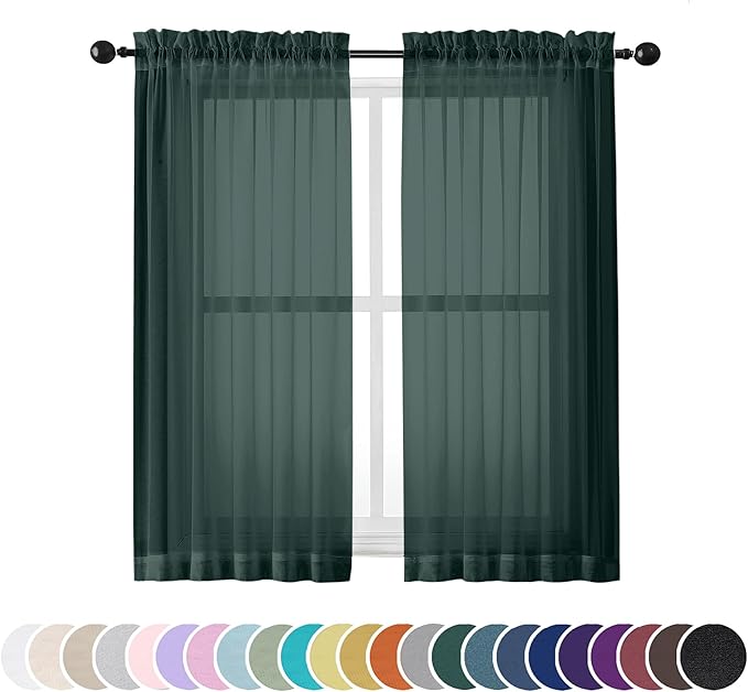 OWENIE Green Sheer Curtains 54 Inch Length 2 Panels Set by OWENIE