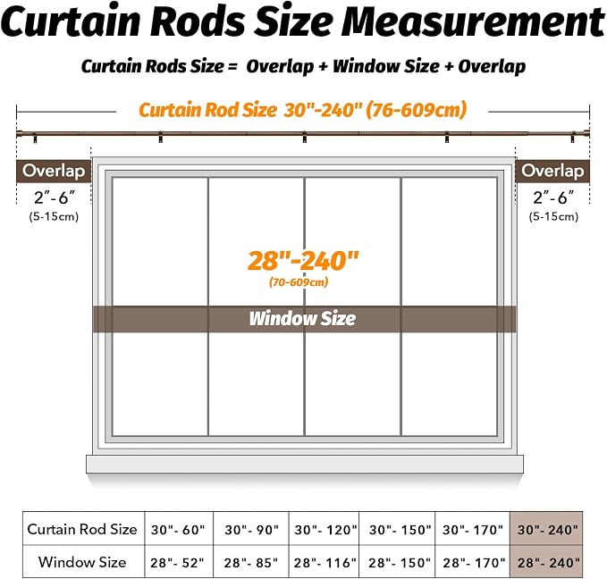 GEEBOBO Bronze Curtain Rods for Windows 120 to 240 Inch, 1 Inch Extra Long - Image 5