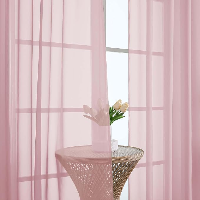 OWENIE Sheer Blush Curtains 108 Inches Long - Image 4