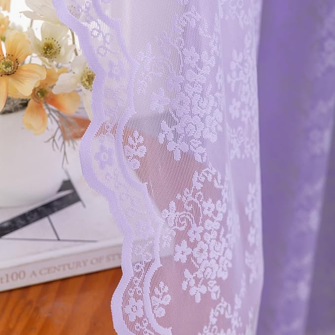YJ YANJUN Vintage Lace Curtains 63 Inch Length-Victorian Floral Pattern - Image 3