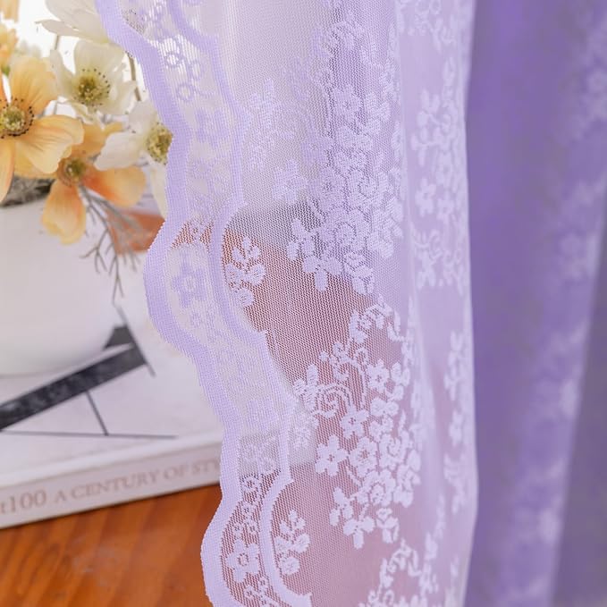 YJ YANJUN Vintage Lace Curtains 54 Inch Length-Victorian Floral Pattern - Image 3