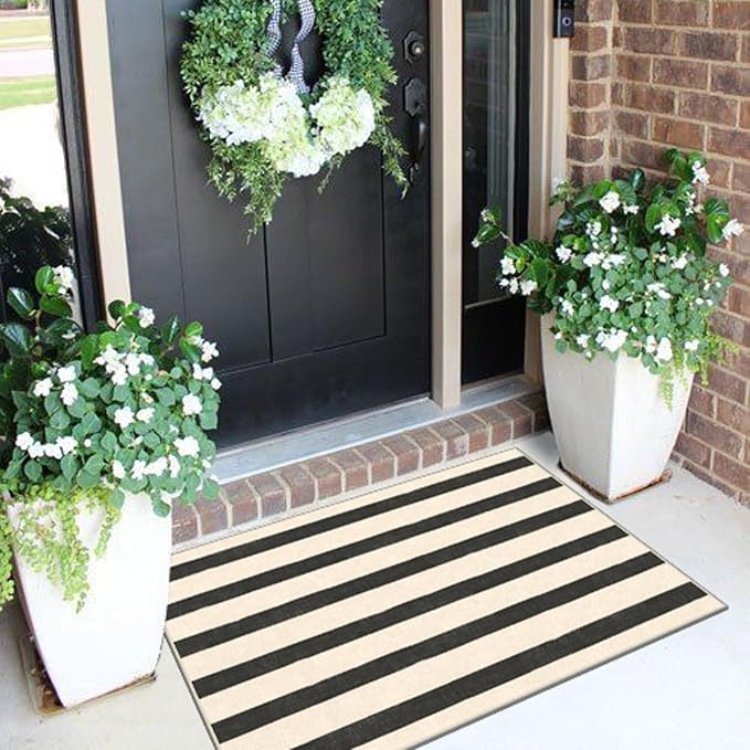 Black and White Striped Outdoor Rug - Image 7
