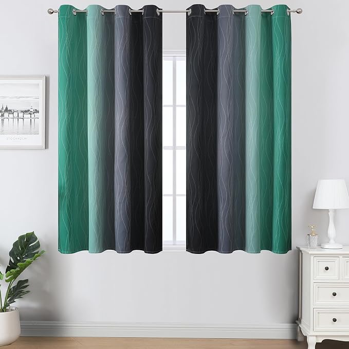 Estelar Textiler Black and Green Ombre Blackout Curtains 45 Inches Long - Image 2