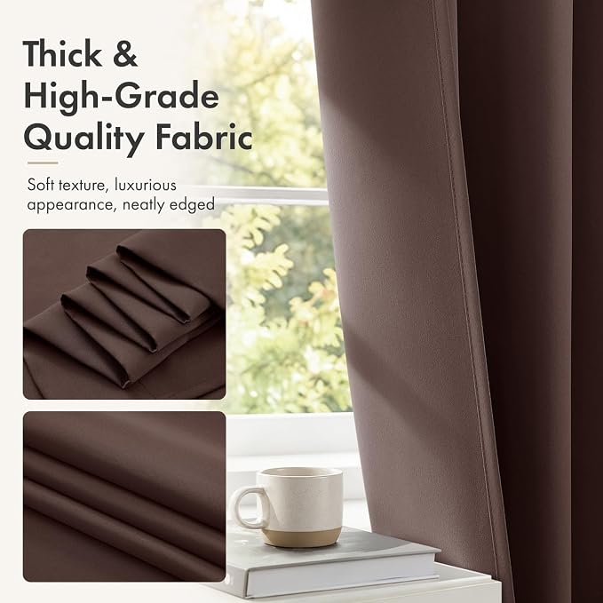 MIULEE 4 Panels Set Dark Brown Blackout Curtains 63 Inch Length Bedroom | - Image 6