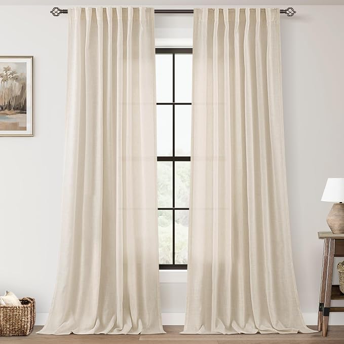 Apricot Linen Curtain 90 inch Length 2 Panels Set Back Tab Light Filtering by Jolilight
