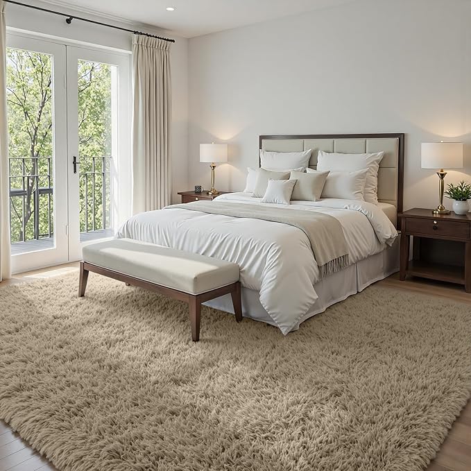 6x9 Area Rugs for Living Room Rug: Soft Fluffy Shag Gray Camel Rugs for Bedroom - Image 4