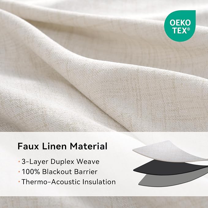 100% Blackout Linen Curtains 50" W x 84" L 2 Panels Set, Thermal Insulated Full - Image 4