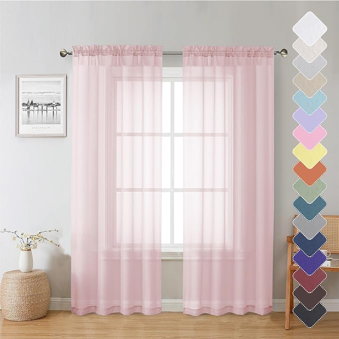 Lecloud Blush Pink Sheer Curtains 72 Inches Long 2 Panels, Lightweight Dual Rod by Lecloud
