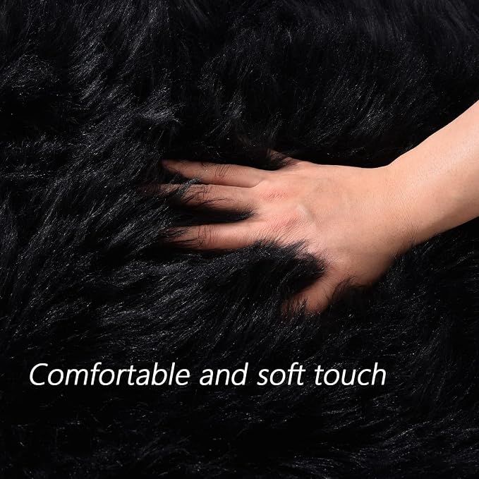 Latepis Black Faux Fur Rug 8x10, Faux Fur Sheepskin Rug - Image 4