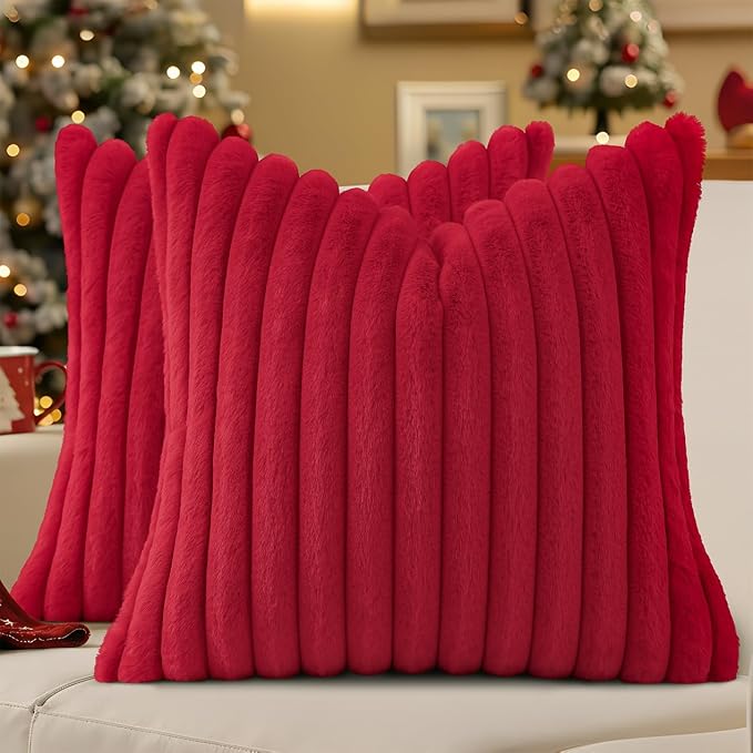 decorUhome Cozy Faux Fur Throw Pillow Covers 26x26 Set of 2 Decorative Soft by decorUhome