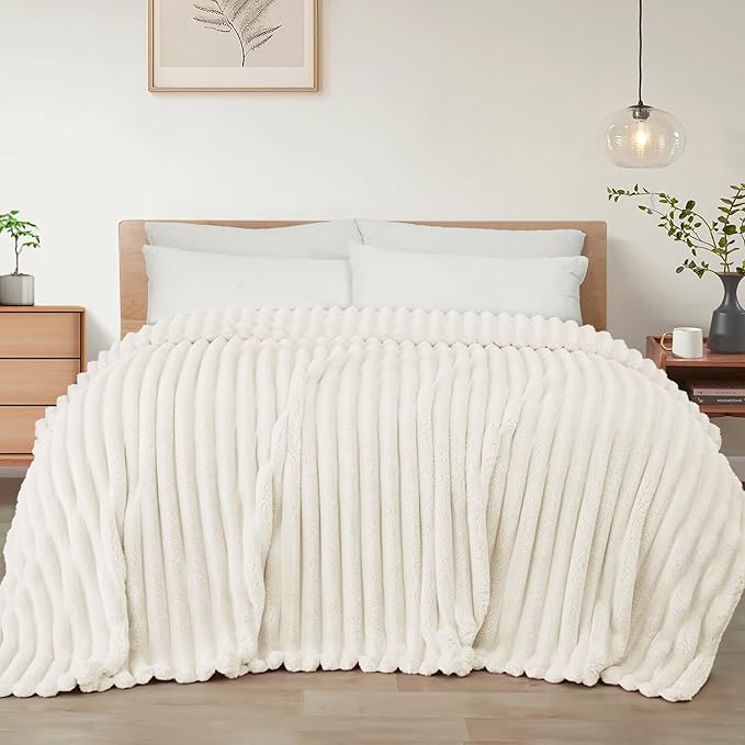 Exclusivo Mezcla Twin Size Flannel Fleece Blanket, Super Soft Striped Jacquard by ExclusivoMezcla