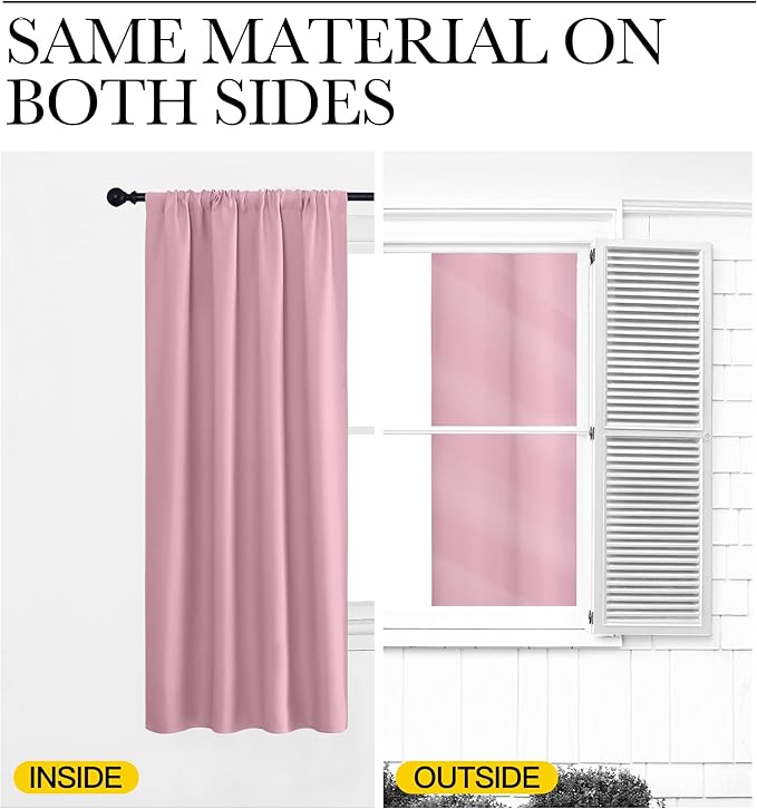 NICETOWN Kitchen Curtains, Short Blackout Drapes, Rouge Pink, Thermal Insulated - Image 5
