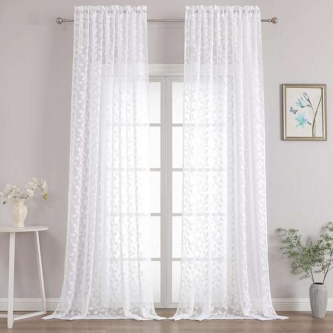 Chyhomenyc Extra Long White Sheer Curtains 108 Inch Length 2 Panels Set by Chyhomenyc