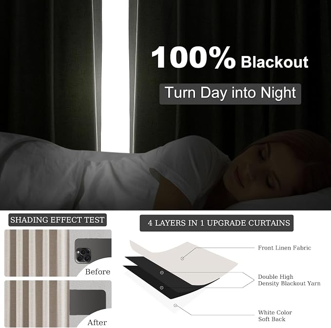 Topfinel 108 Inches Long Blackout Linen Curtains - Image 6