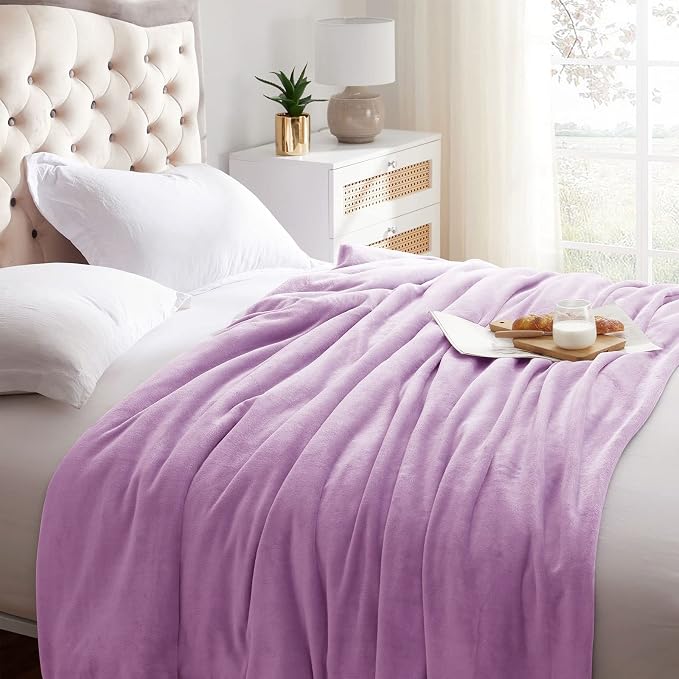 KMUSET Fleece Blanket Twin Size Lilac Lightweight Super Soft Cozy Luxury Bed - Image 2