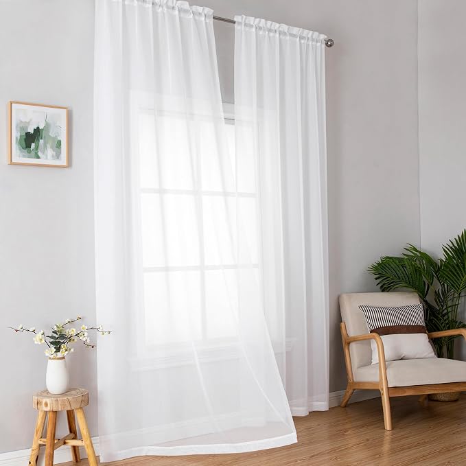 Simplebrand White Sheer Curtains 72 Inches Long 2 Panels - Image 8