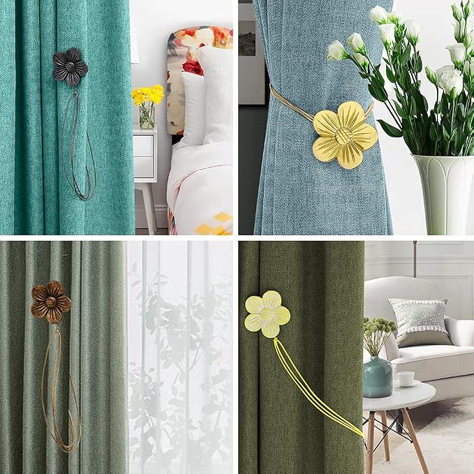 Lewondr Vintage Magnetic Curtain Tieback, 1 Pair Resin Flower Curtain Drapery - Image 6