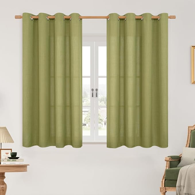 LAMIT Moss Green Linen Curtains 45 inch by LAMIT