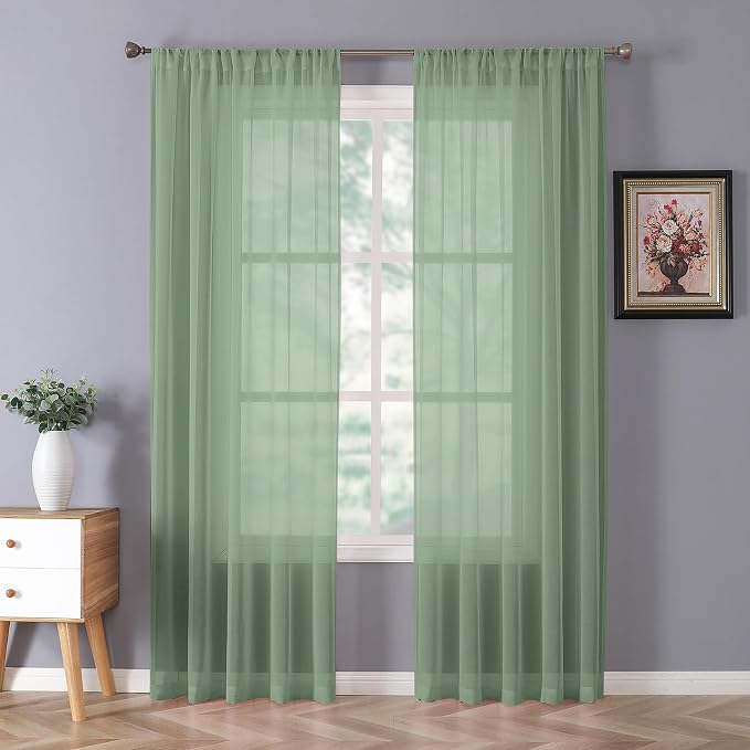 Tollpiz Sheer Curtain Linen Textured Bedroom Curtains Sheer Light Filtering Rod by Tollpiz