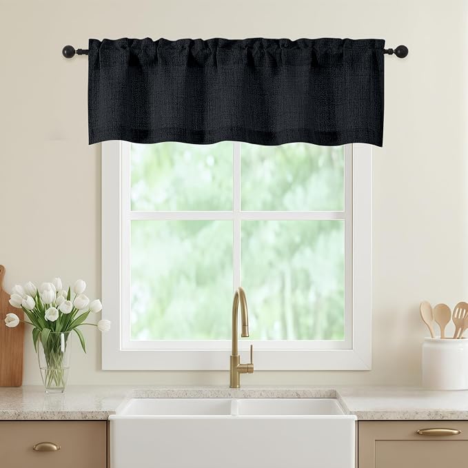 Valances for Windows, Light Filtering Faux Linen Textured Small Short Window by WelvetBLK