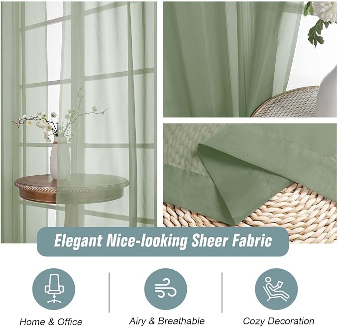 Green Sheer Curtains 216 Inches Long, Extra Long Light Filtering Modern Scarf - Image 4