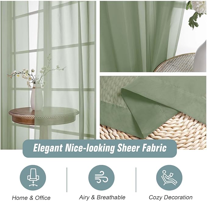 Extra Wide Sheer Sage Green Curtains 84 Inches Long 2 Panels, Soft Airy - Image 4