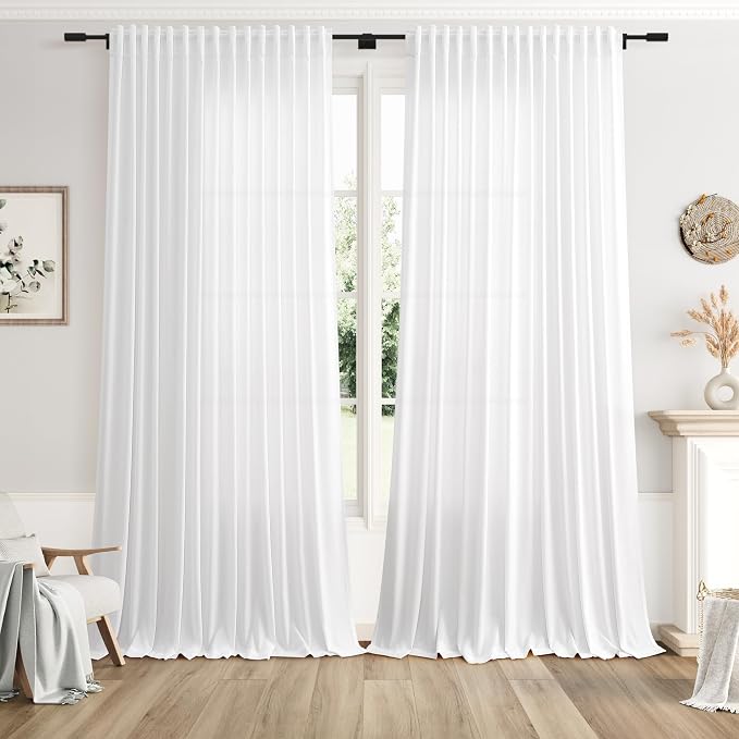Extra Wide Linen Curtains for Living Room 102 Inch for Bedroom Divider Off by Nanspring