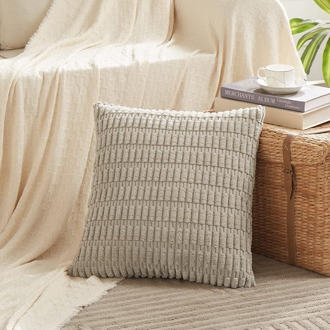 Fancy Homi 4 Packs Taupe Decorative Throw Pillow Covers 20x20 Inch - Image 2