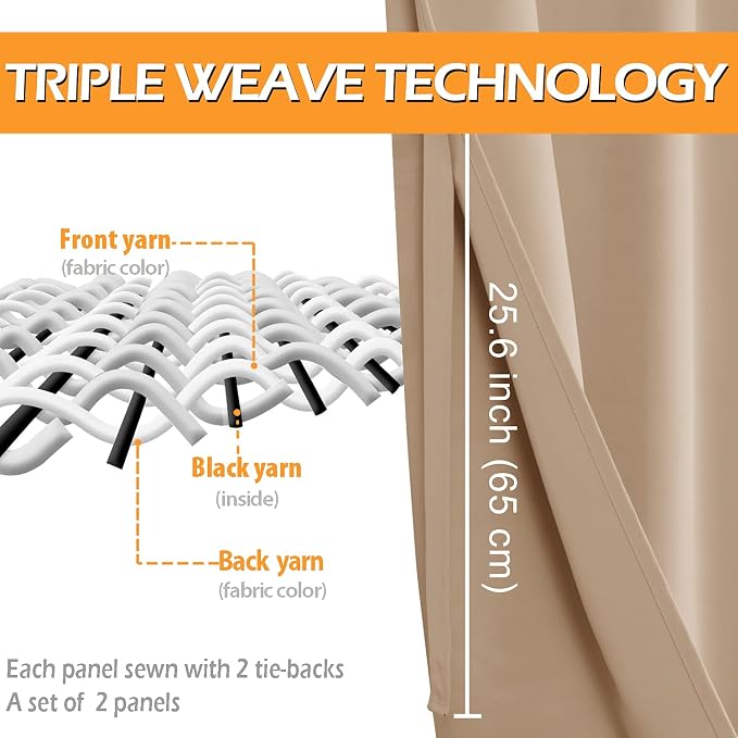 Blackout Curtains for Bedroom, 2 Drape Panels, 52 x 45 Inch | Thermal Insulated - Image 3