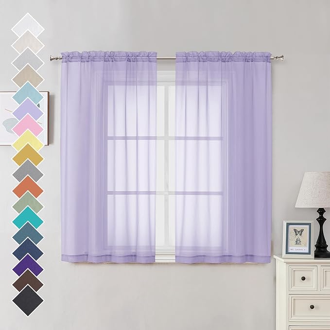 OVZME Lavender Sheer Curtains 54 Inches Long 2 Panels by OVZME