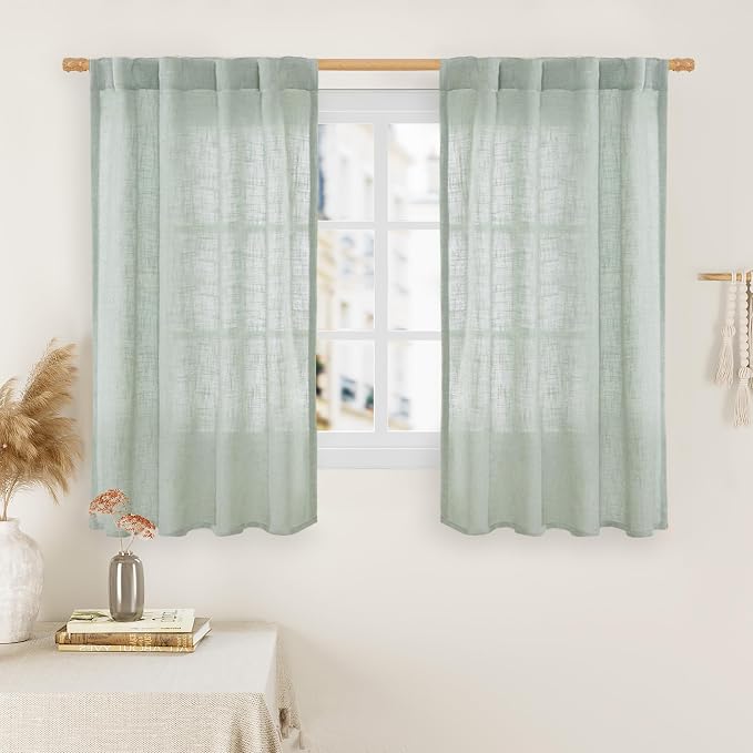 LAMIT 54 Inch Semi Sheer Window Linen Curtains, Light Filtering Panels Back Tab by LAMIT