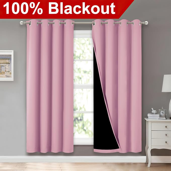 NICETOWN Crystal Pink Full Shade Curtain Panels, Pair of Energy Smart & Noise - Image 2